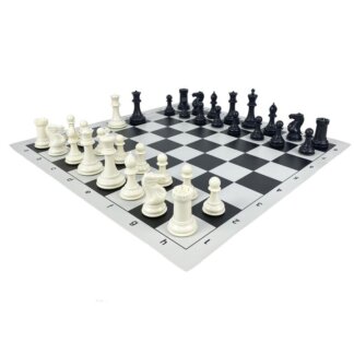 Vinyl Roll Up Board (Medium) with Black and White Tournament Chess Pieces